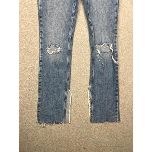 Zara Straight High Rise Jeans Womens 2 Denim Distressed Mid Wash Minimalist - Picture 9 of 12